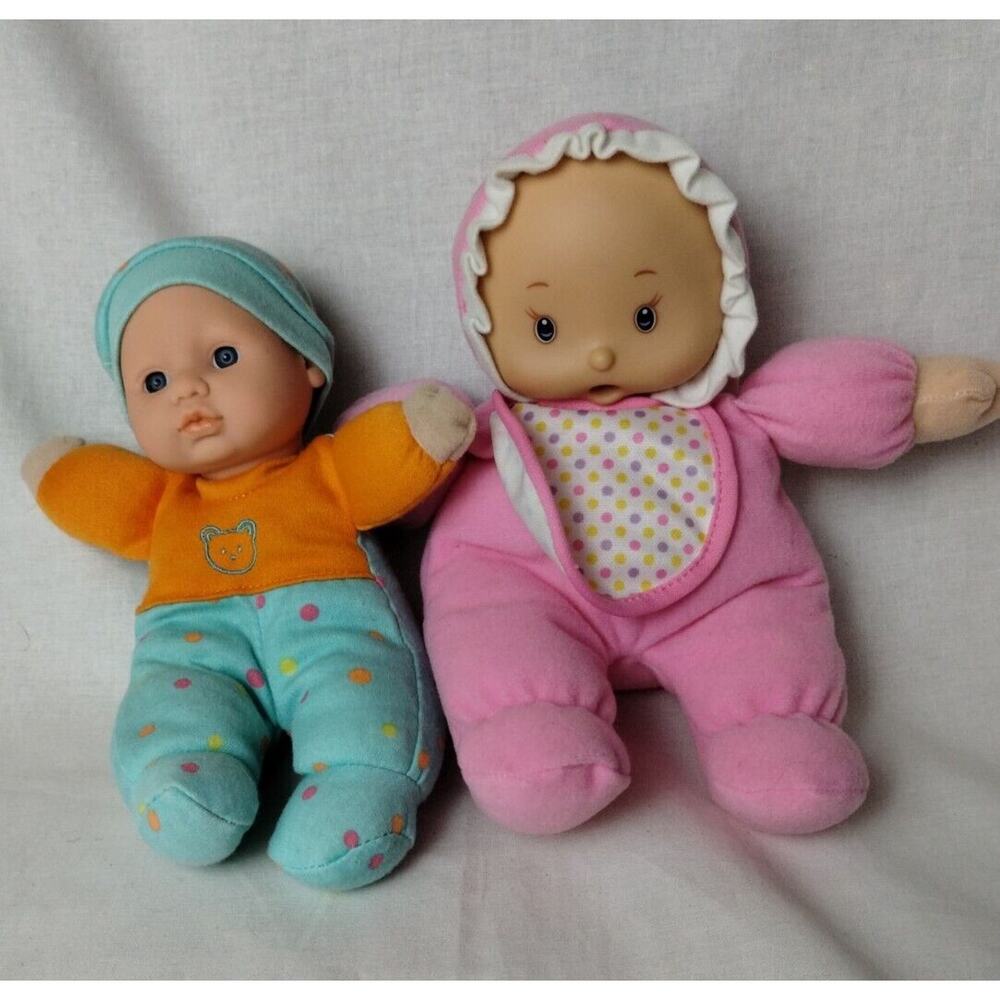2 Small Plush Babydolls - Vinyl Face - Pink Girl - Blue Boy